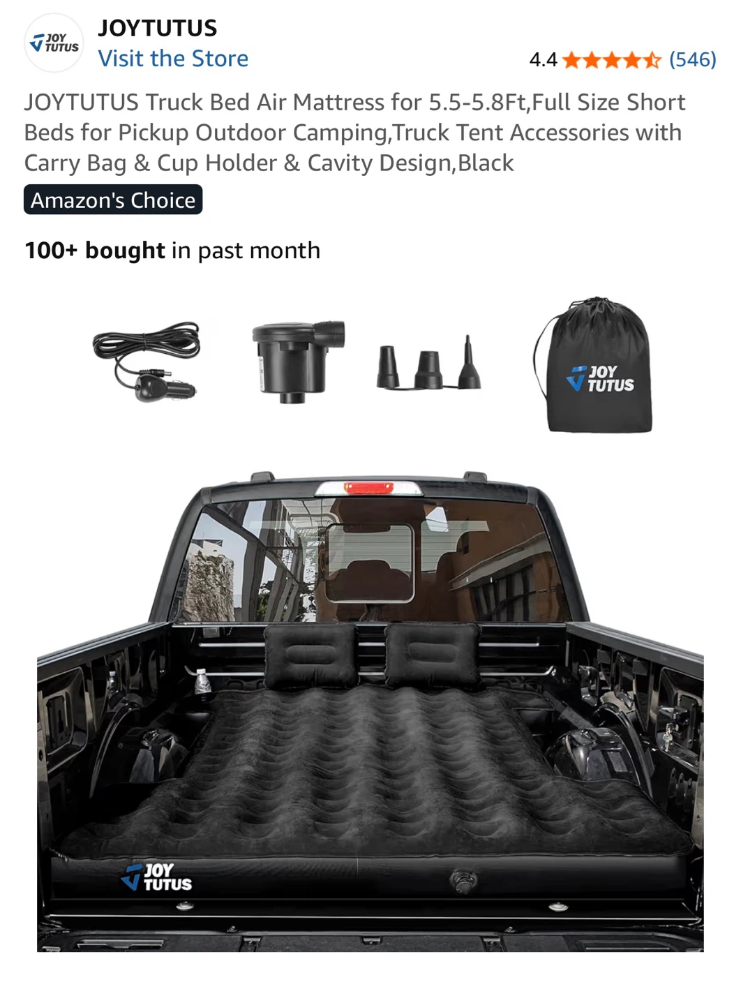 JOYTUTUS Truck Bed Air Mattress - Full Size Short, Black