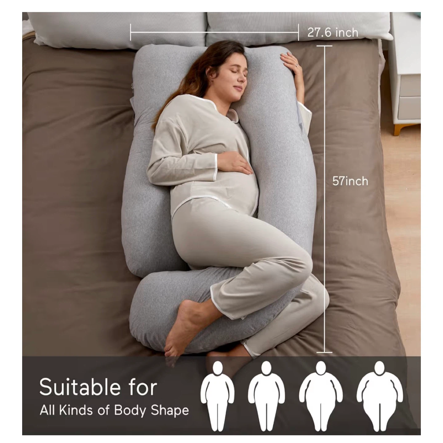 Heather Gray U-Shaped Full Body Pillow 57in - photo 2