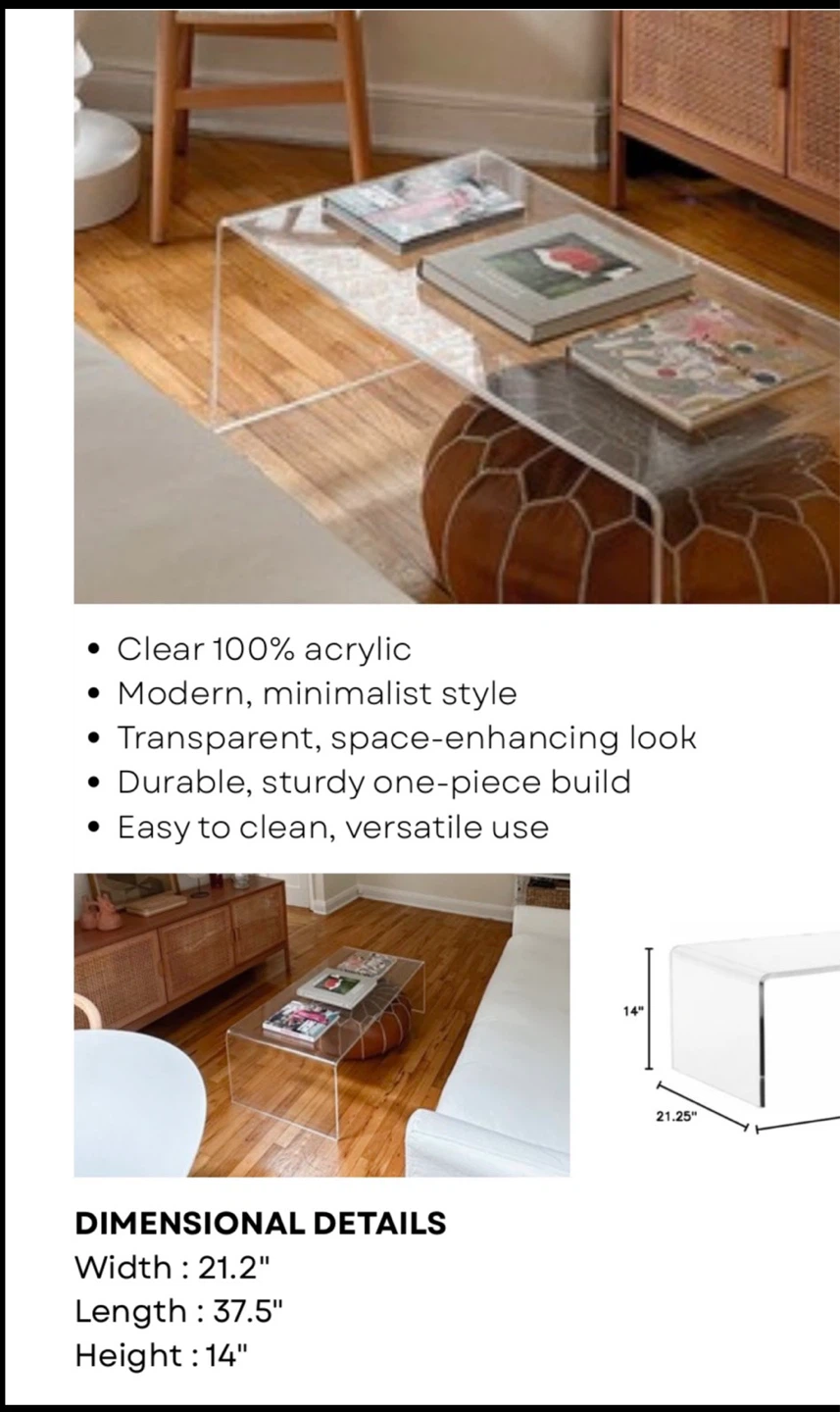 Clear Acrylic Waterfall Coffee Table
