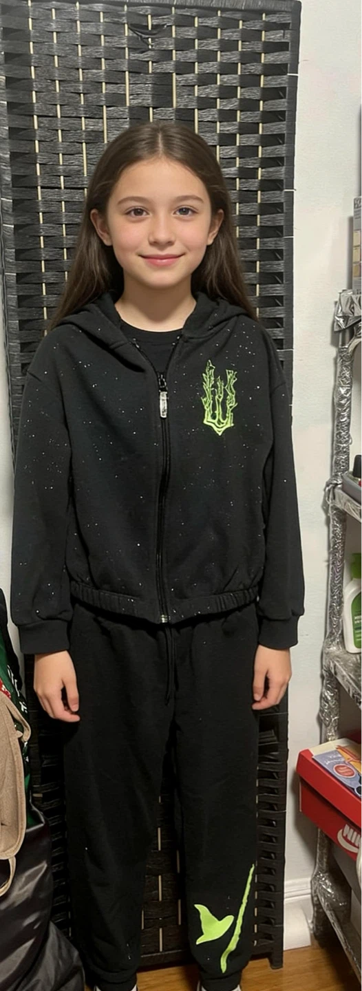 Black Sparkle Tracksuit Set with Neon Green Graphic - photo 5