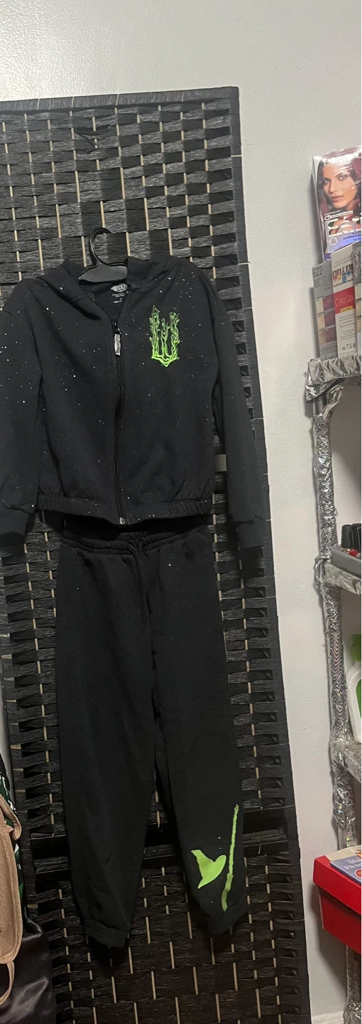 Black Sparkle Tracksuit Set with Neon Green Graphic - photo 3