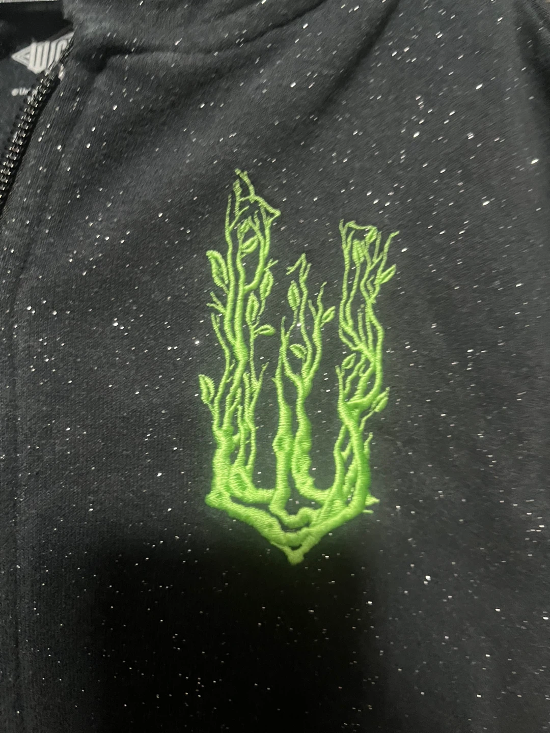 Black Sparkle Tracksuit Set with Neon Green Graphic - photo 2