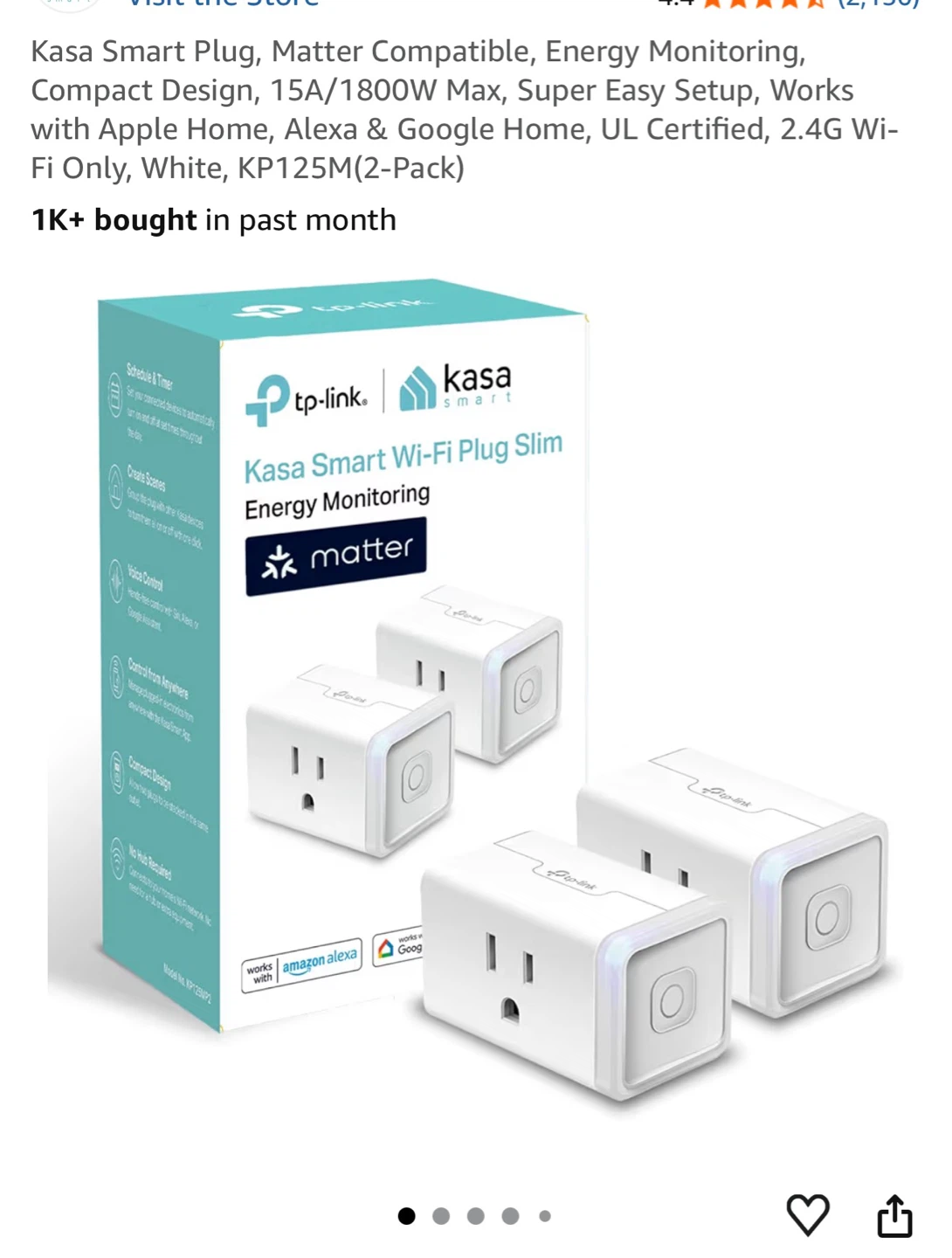 Kasa Smart Wi-Fi Plug Slim KP125M (2-Pack)