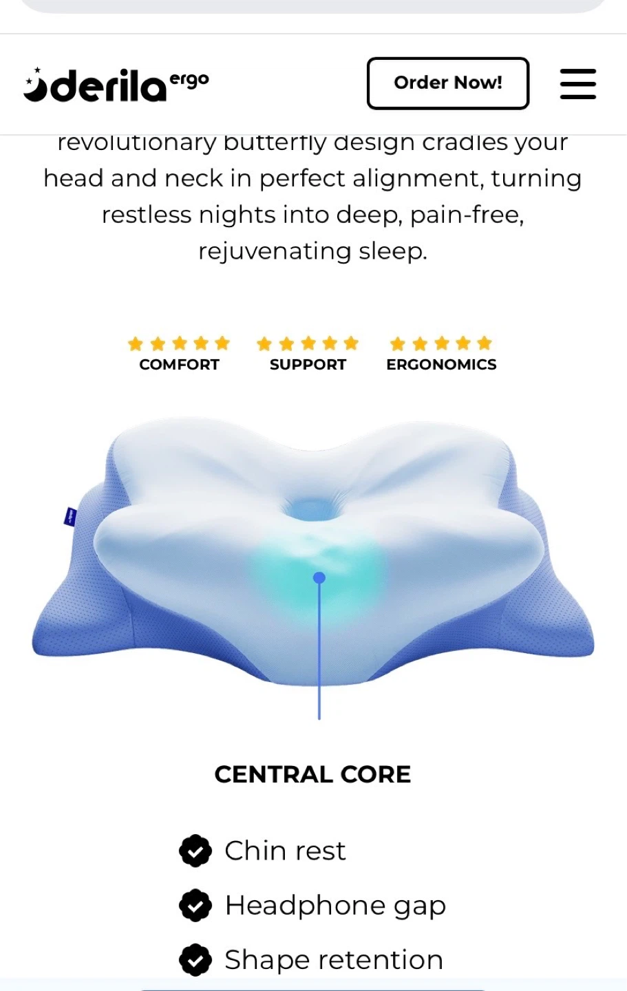 Brand new Derila Ergo Butterfly Pillow
