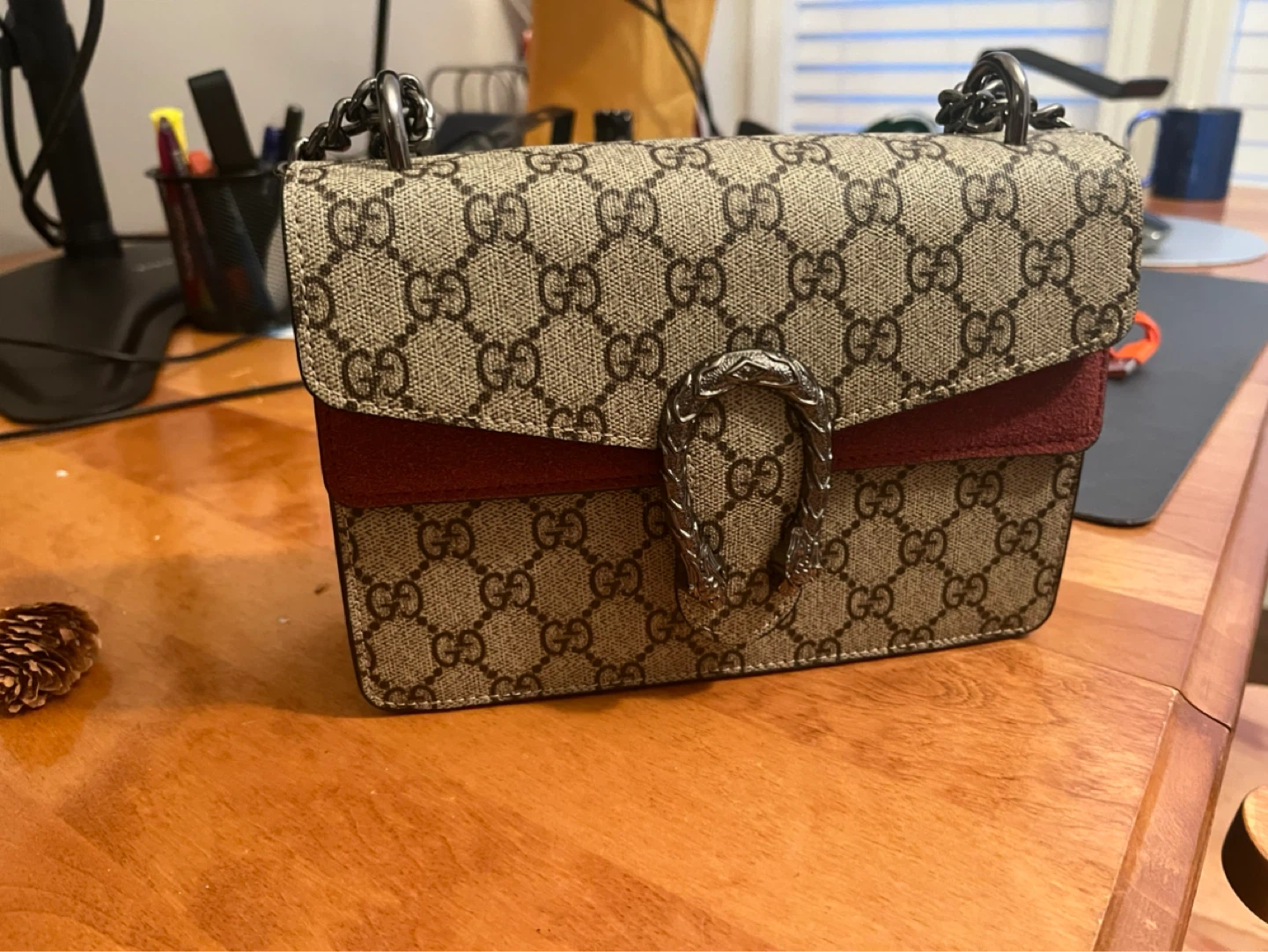 Gucci Dionysus GG Supreme With Red Suede Small Shoulder Bag