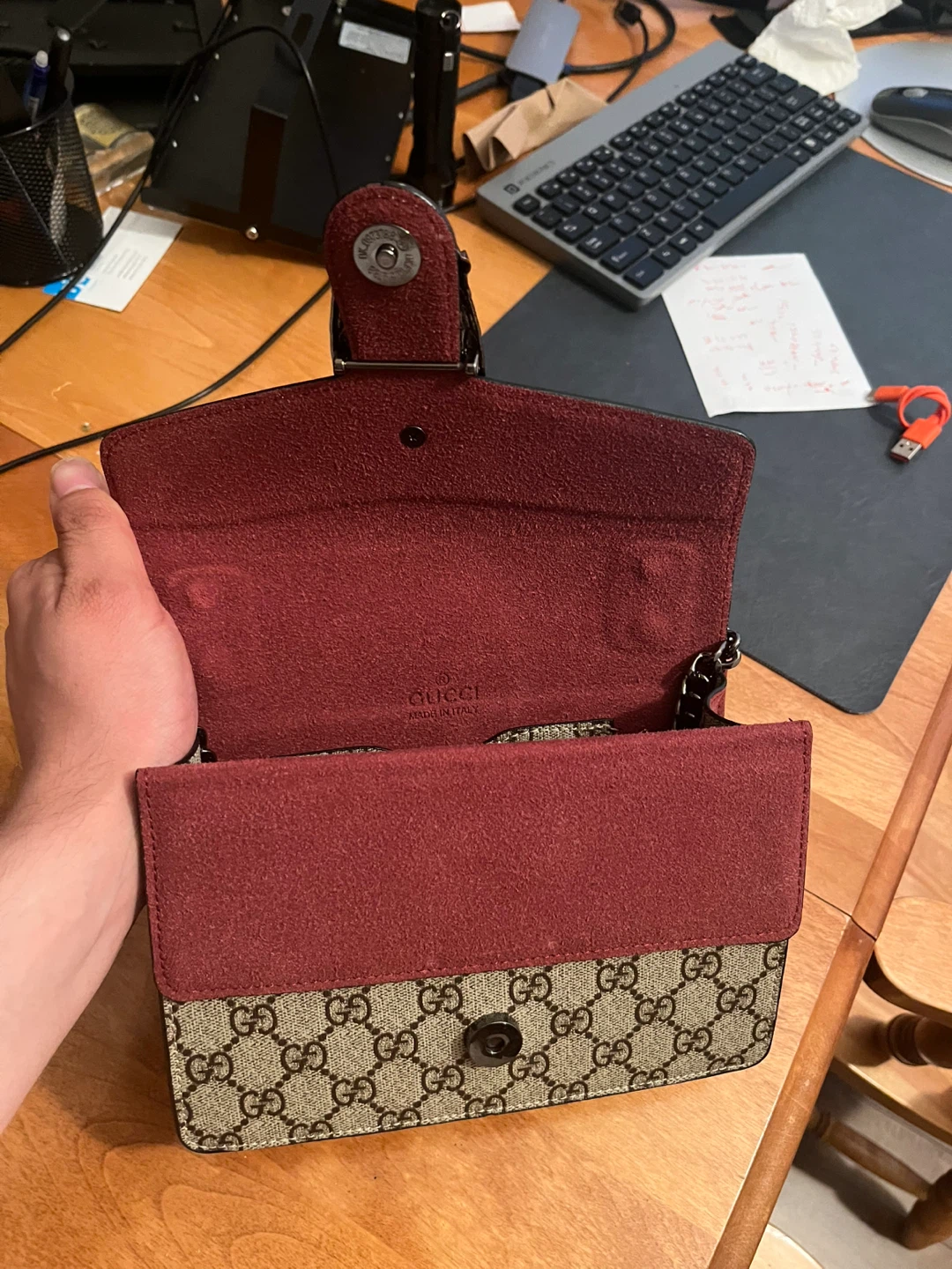 Gucci Dionysus GG Supreme With Red Suede Small Shoulder Bag - photo 2