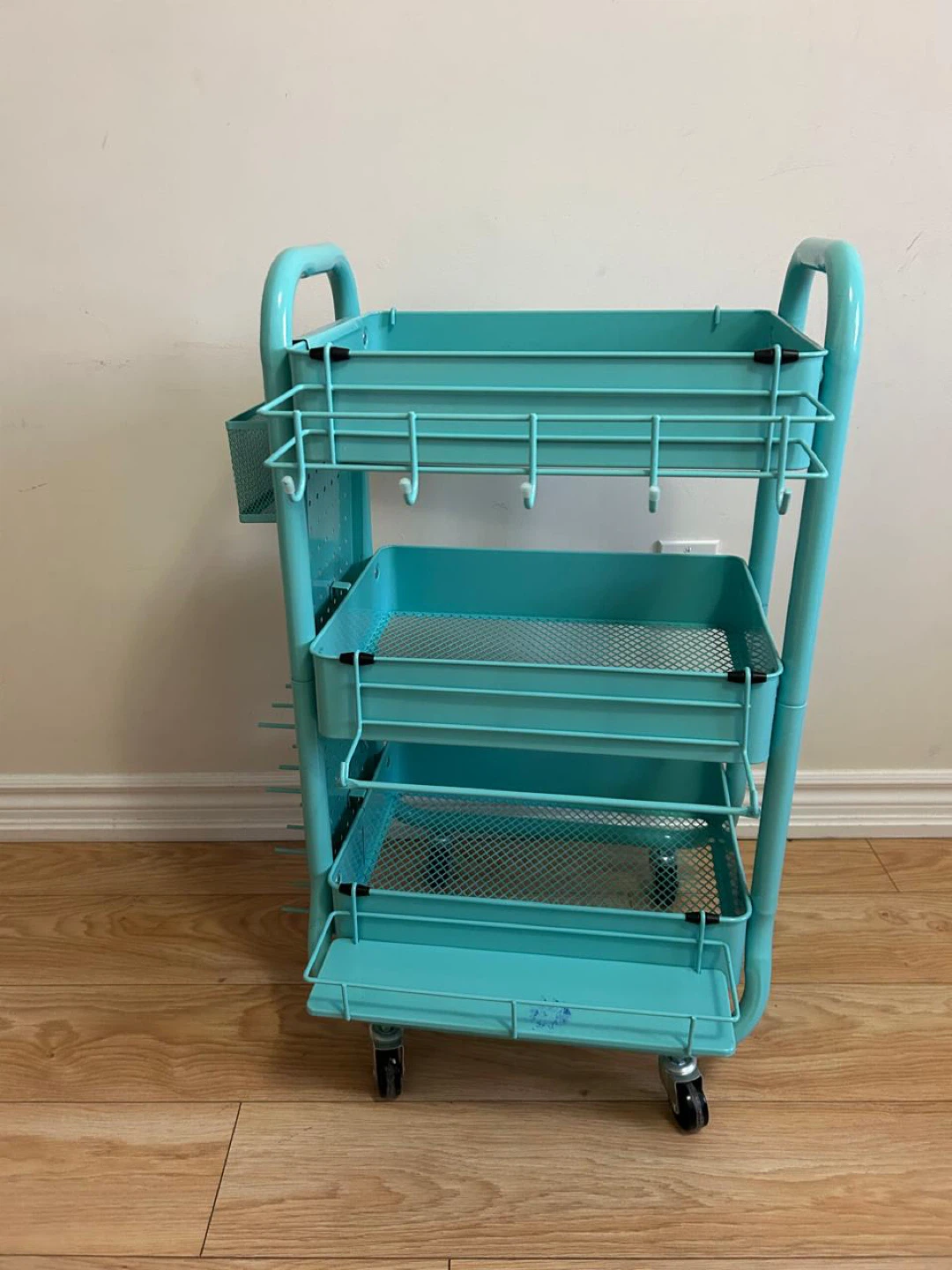 Teal 3-Tier Rolling Storage Cart