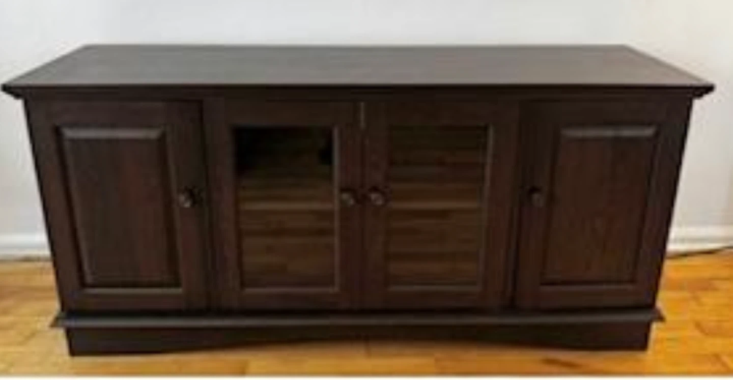 Dark Wood Media Console with Glass Doors