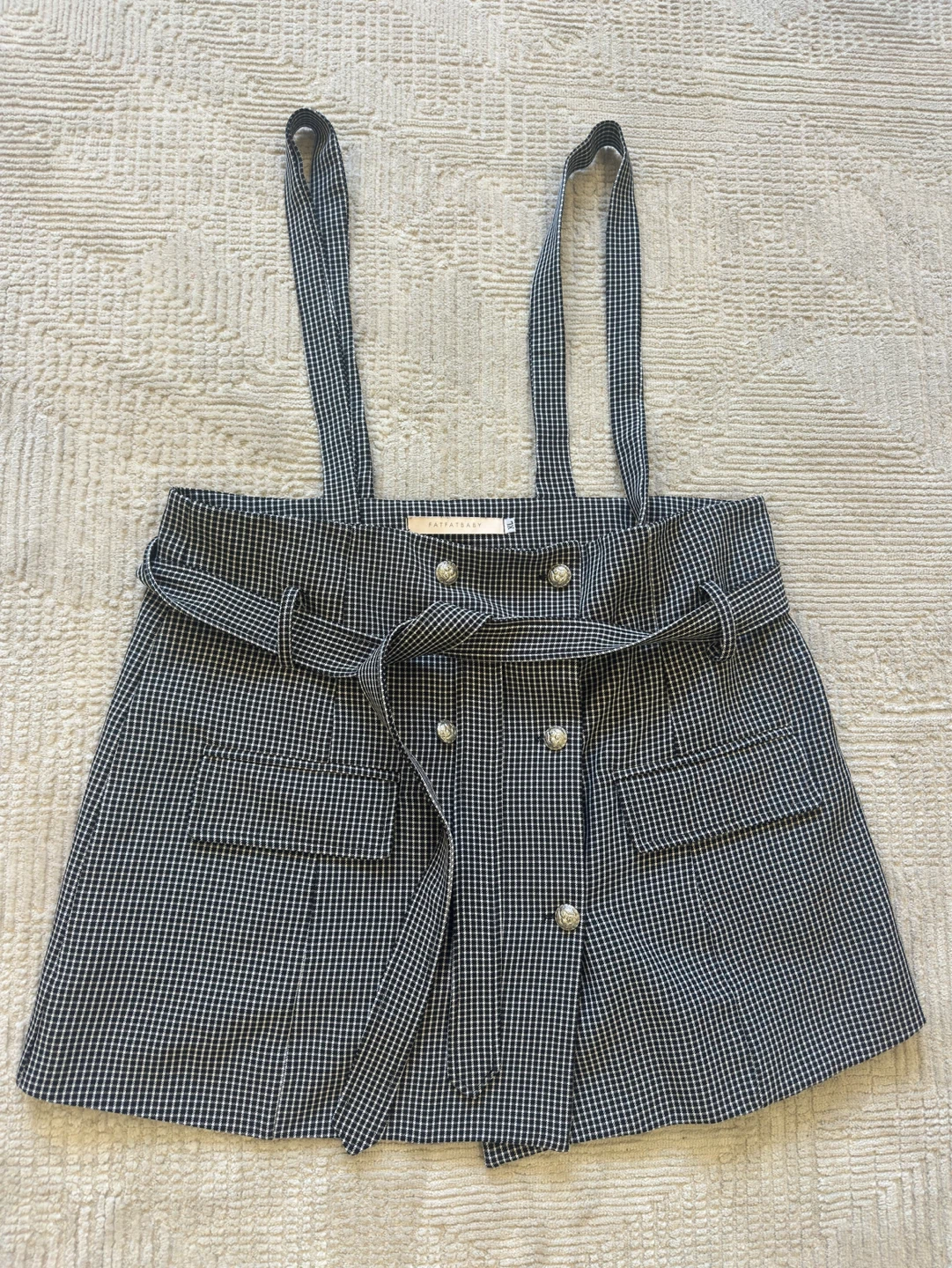 Houndstooth Pinafore Skirt with Belt