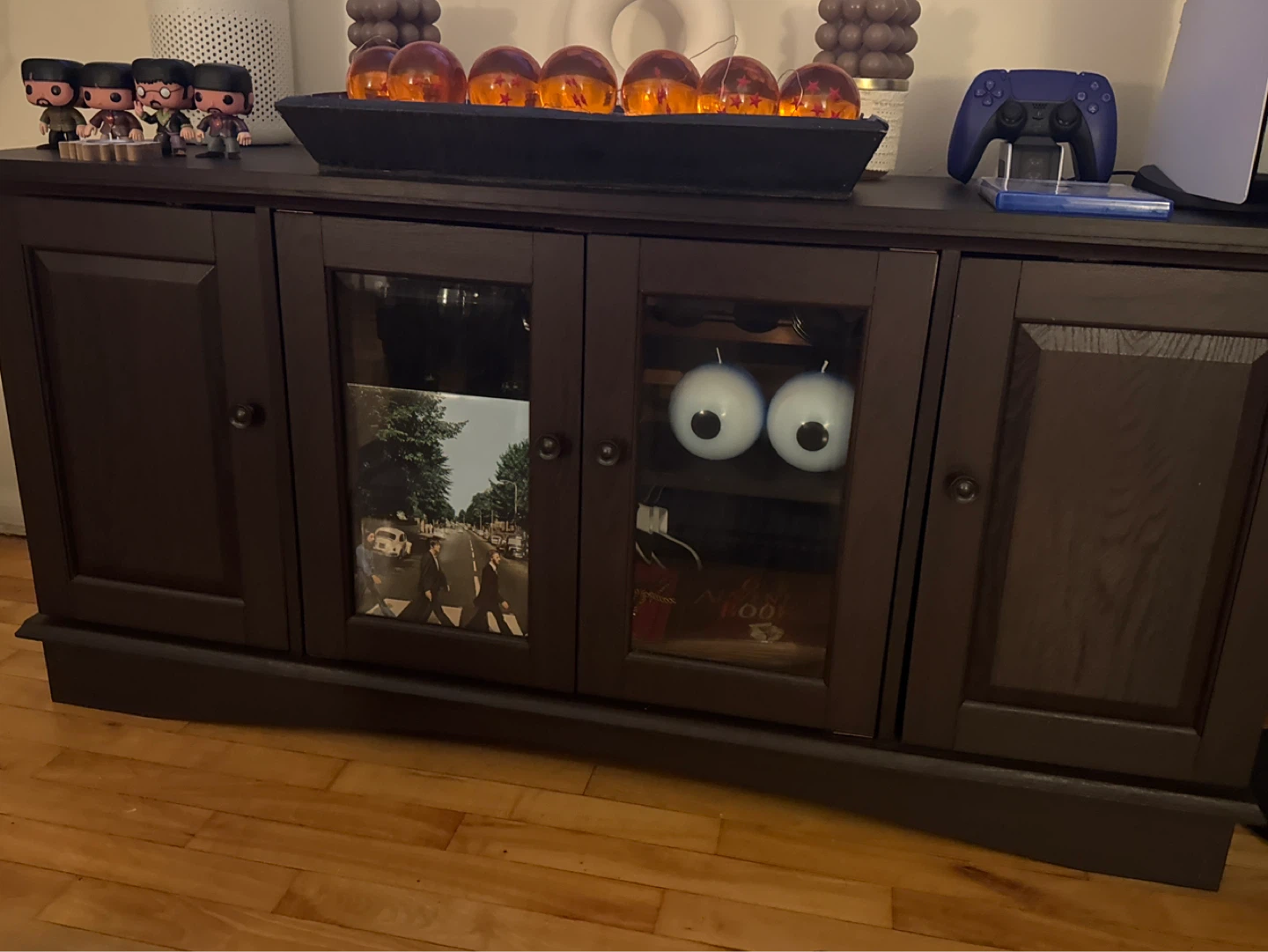 Dark Wood Media Console with Glass Doors - photo 2