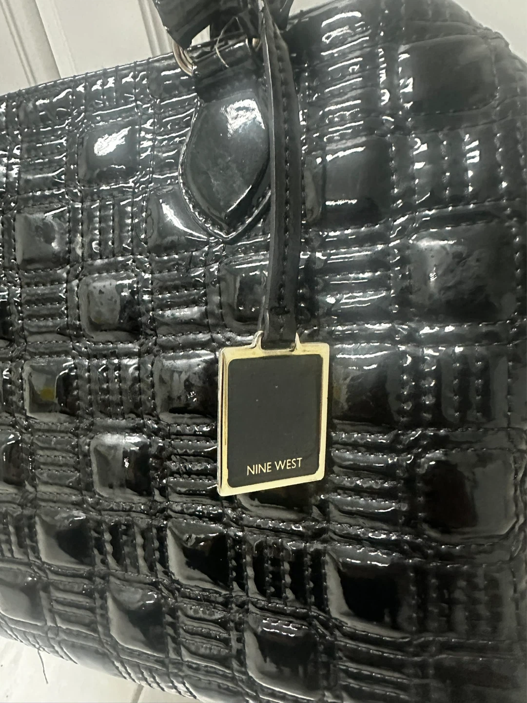 y2k Nine West Black Patent Quilted Tote Bag - photo 3