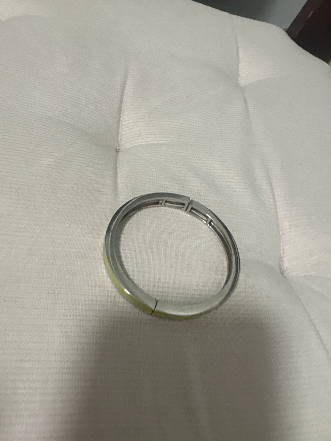 Silver Tone Bangle Bracelet with Neon Yellow Pattern - photo 2