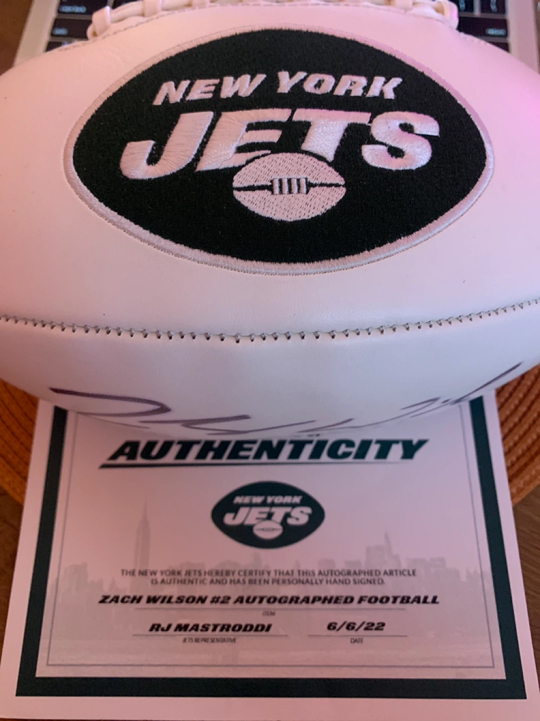 Zack Wilson New York Jets Autographed White Panel Football - photo 2