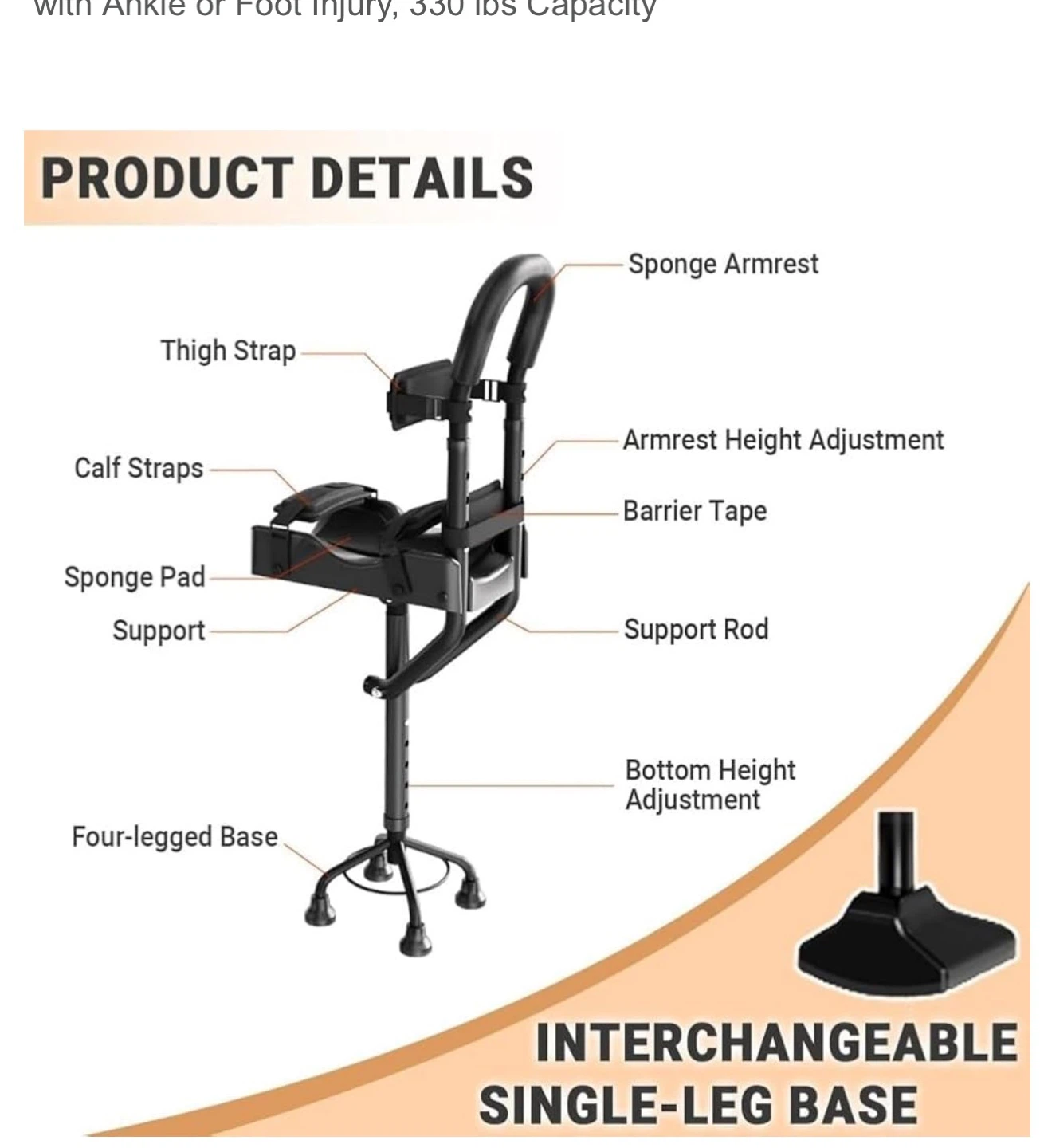 Folding Walking Cane Seat with 330 lbs Capacity - photo 2