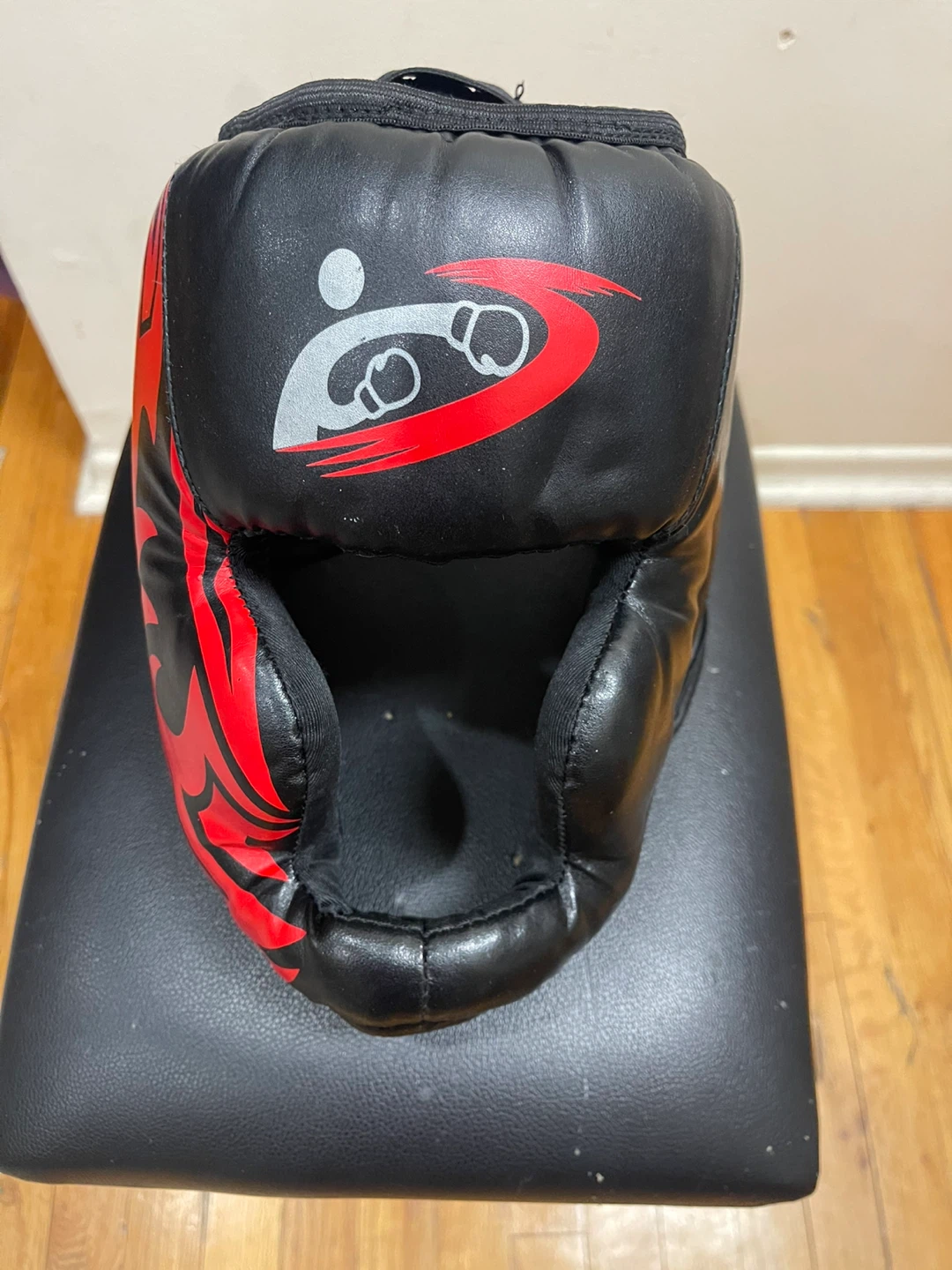 Black Boxing Headgear with Red Flames