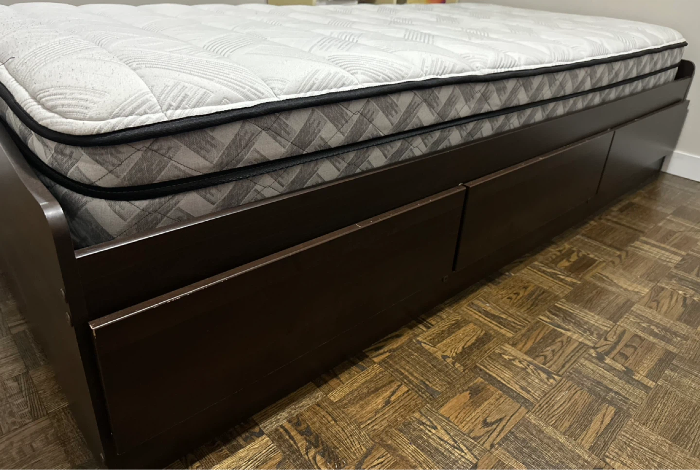 Twin XL Size Wood Bed Frame with Storage Drawers - photo 2