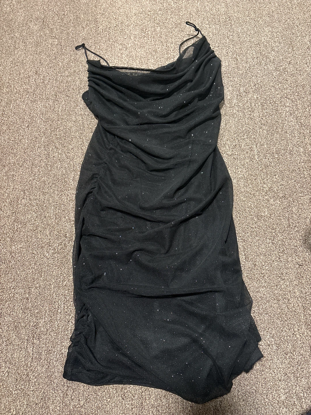 Black Sparkle Ruched Mini Dress