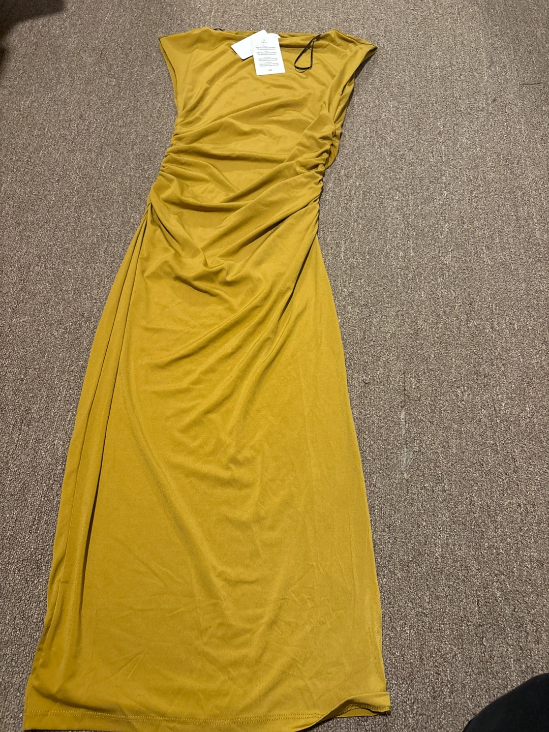 H&M Mustard Yellow Ruched Midi Dress