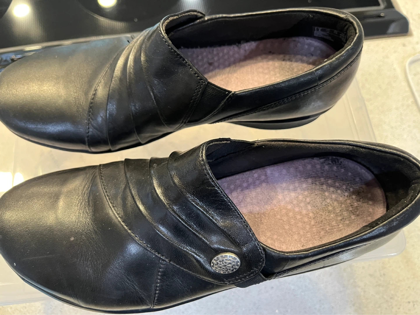 Clarks Black Leather Slip-On Shoes