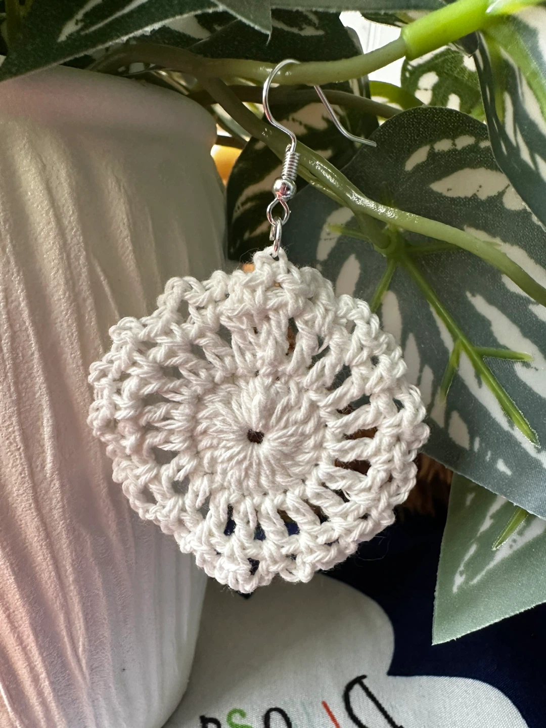 Handmade White Crochet Earrings