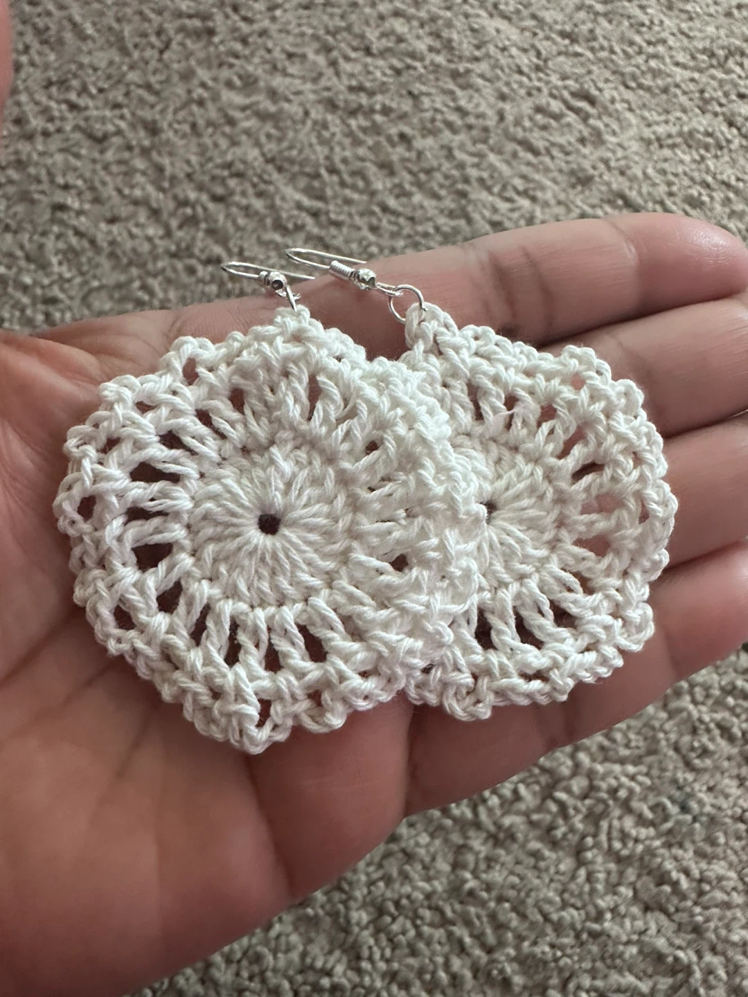 Handmade White Crochet Earrings - photo 2