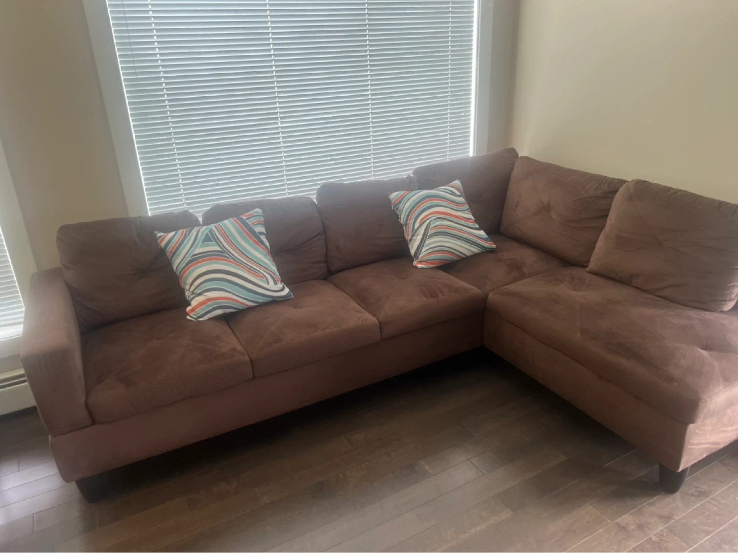 Brown Suede Sectional Couch - photo 2
