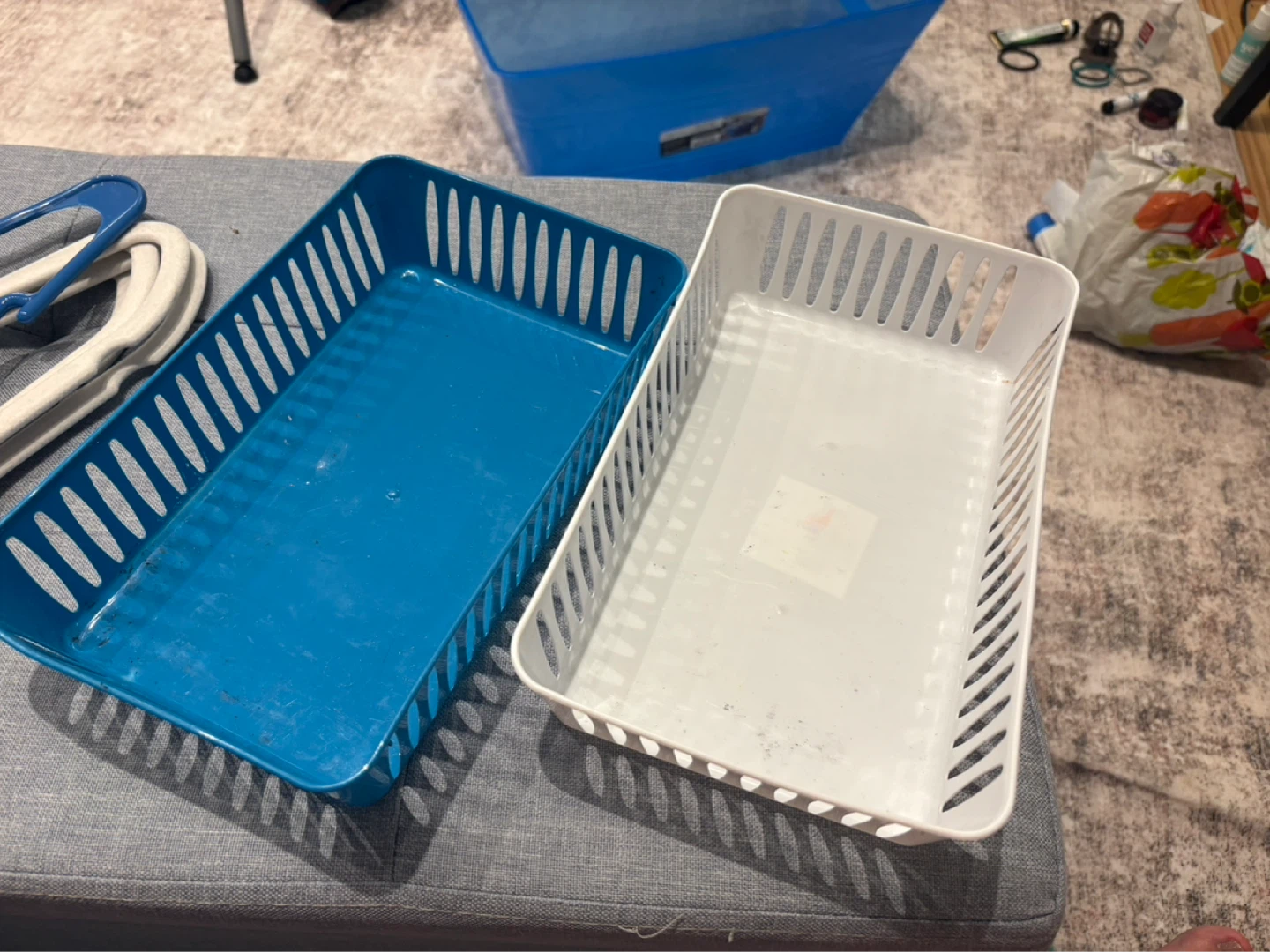 2 Plastic Storage Bins - Blue and White