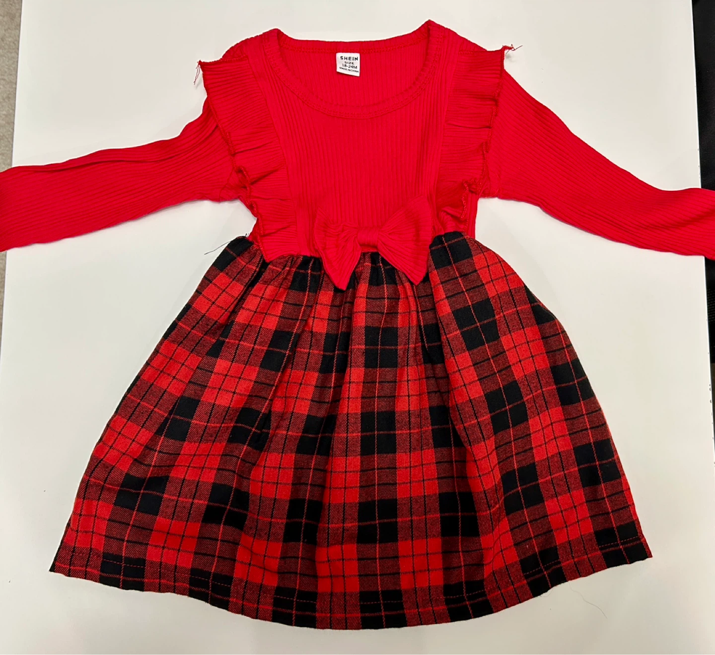 SHEIN Red Plaid Long Sleeve Dress - Size 18-24M