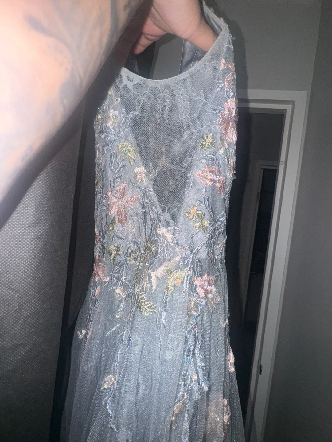 Colette Mon Cheri Blue Embroidered Tulle Dress Size 10 - photo 4