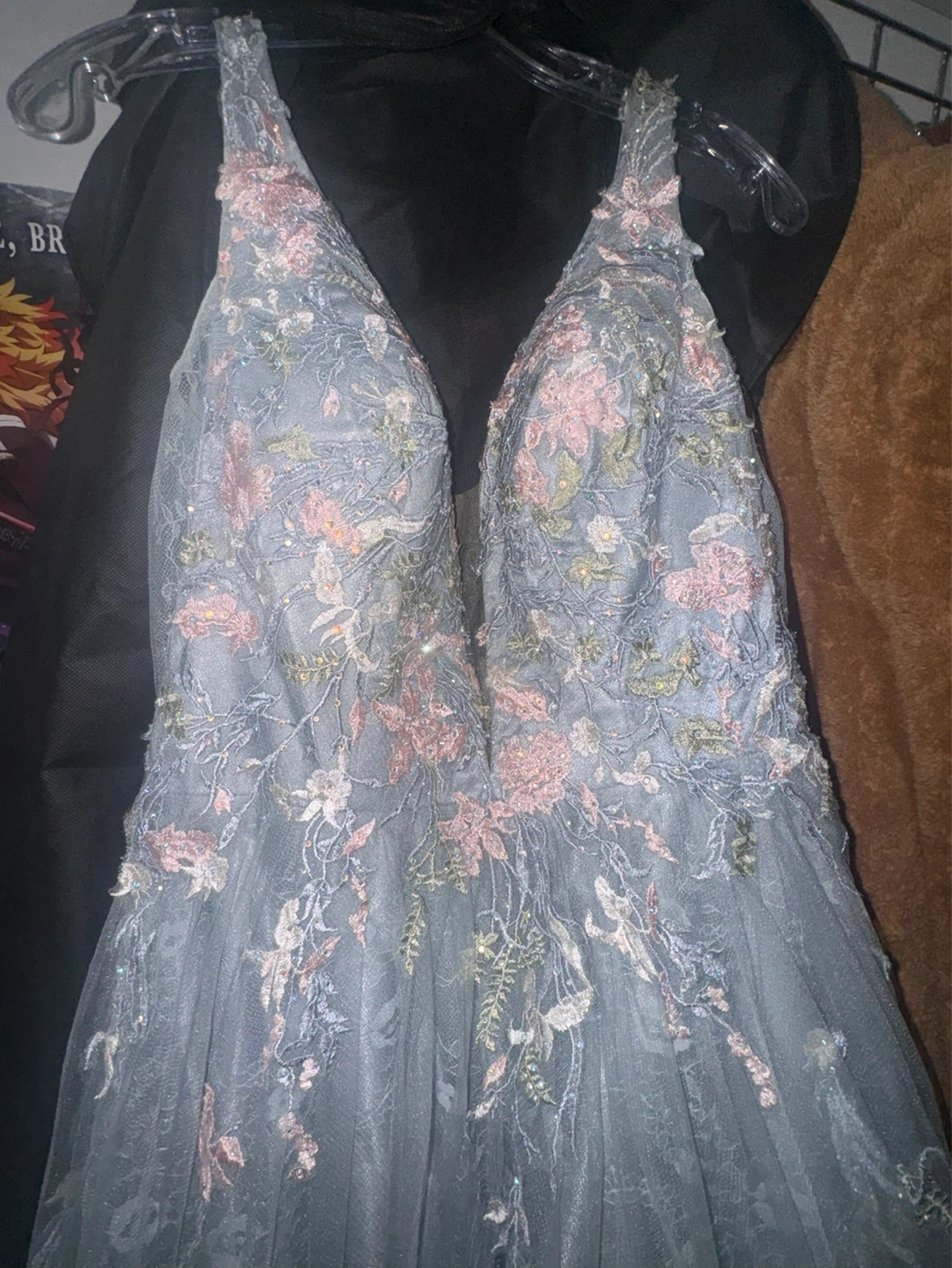 Colette Mon Cheri Blue Embroidered Tulle Dress Size 10 - photo 3