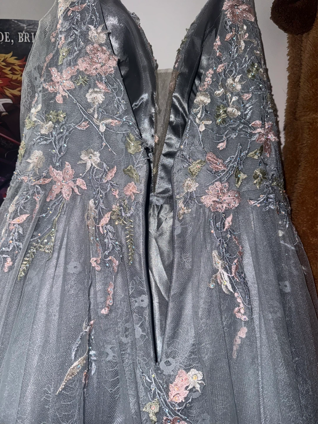 Colette Mon Cheri Blue Embroidered Tulle Dress Size 10 - photo 5