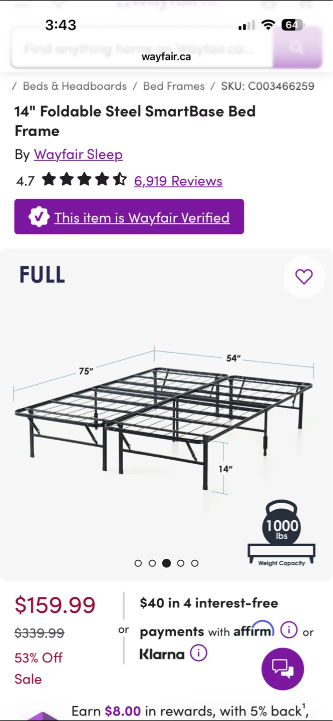 14" Foldable Steel SmartBase Bed Frame by Wayfair Sleep