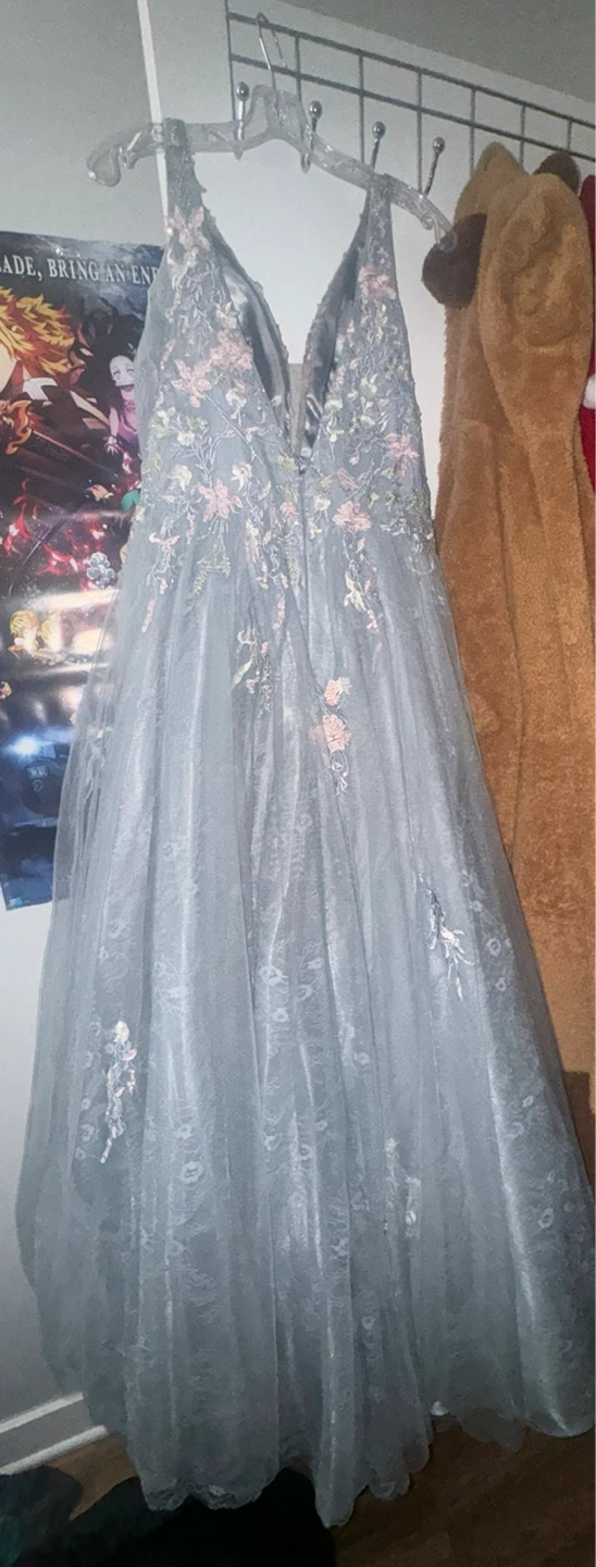 Colette Mon Cheri Blue Embroidered Tulle Dress Size 10