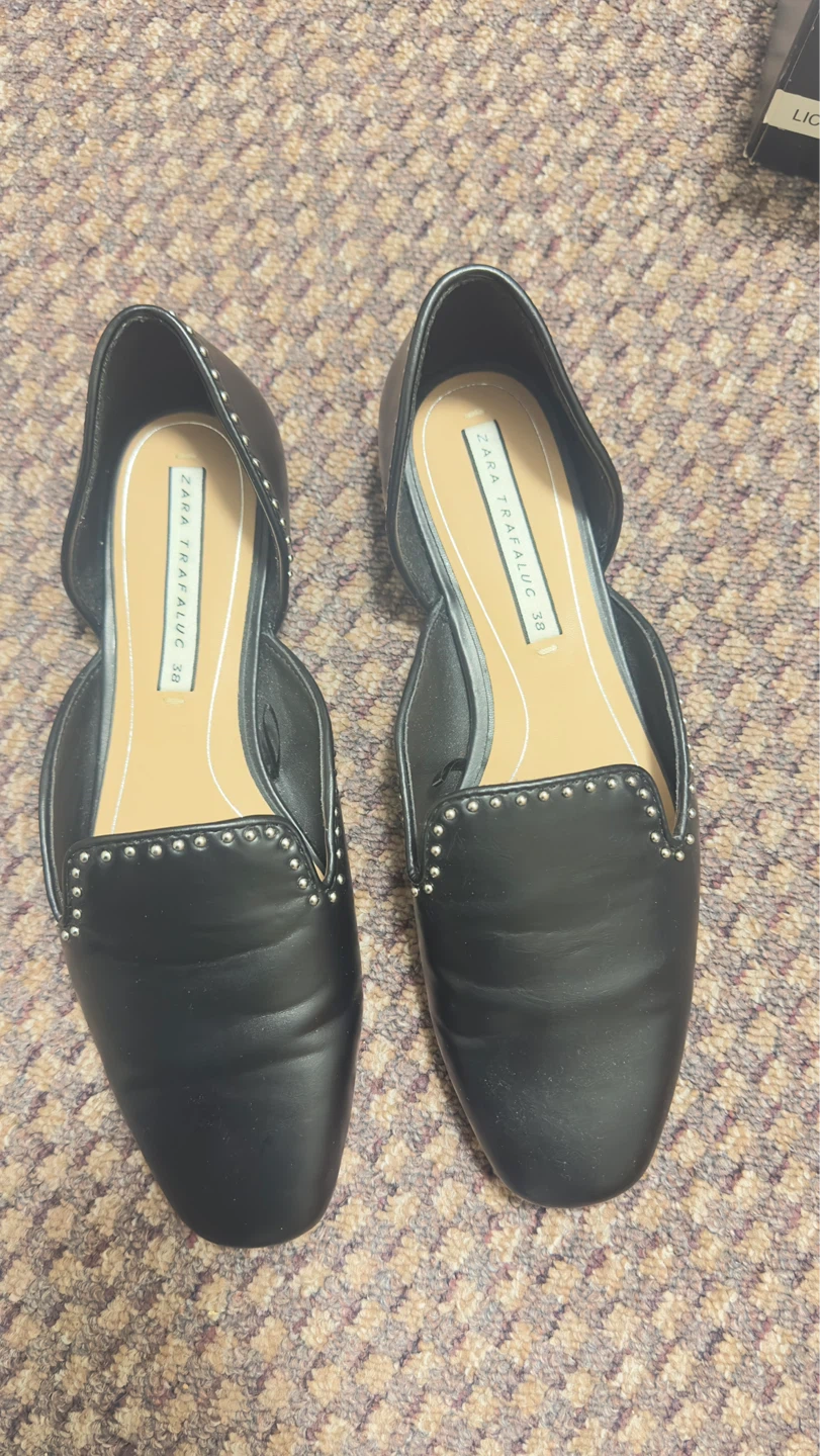 Zara Black Studded Loafers Size 38