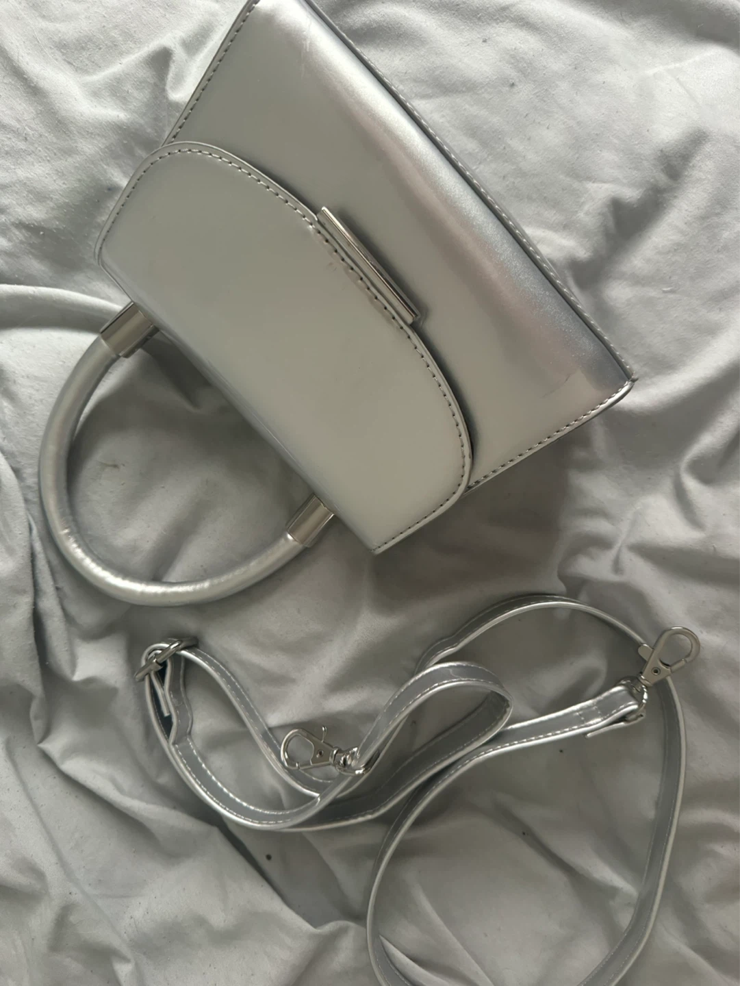 Silver mini handbag with strap - photo 2