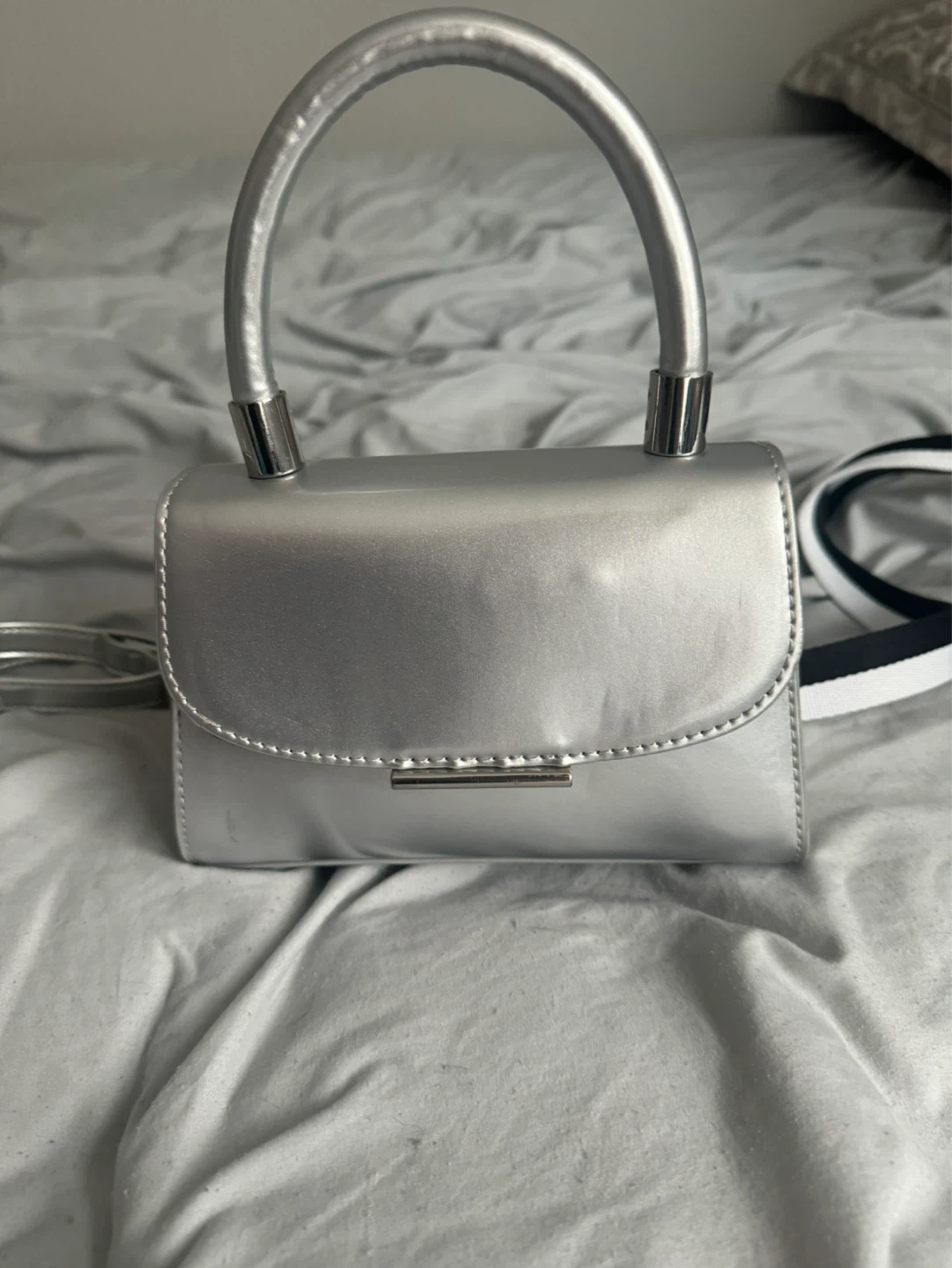 Silver mini handbag with strap