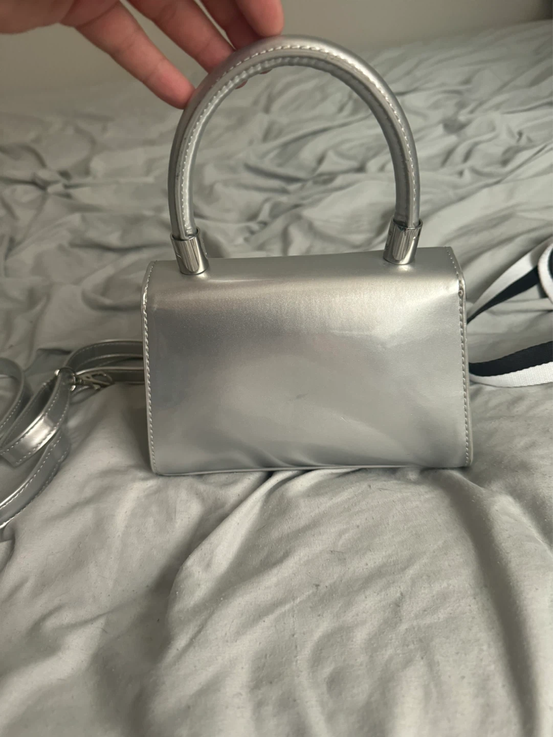 Silver mini handbag with strap - photo 3