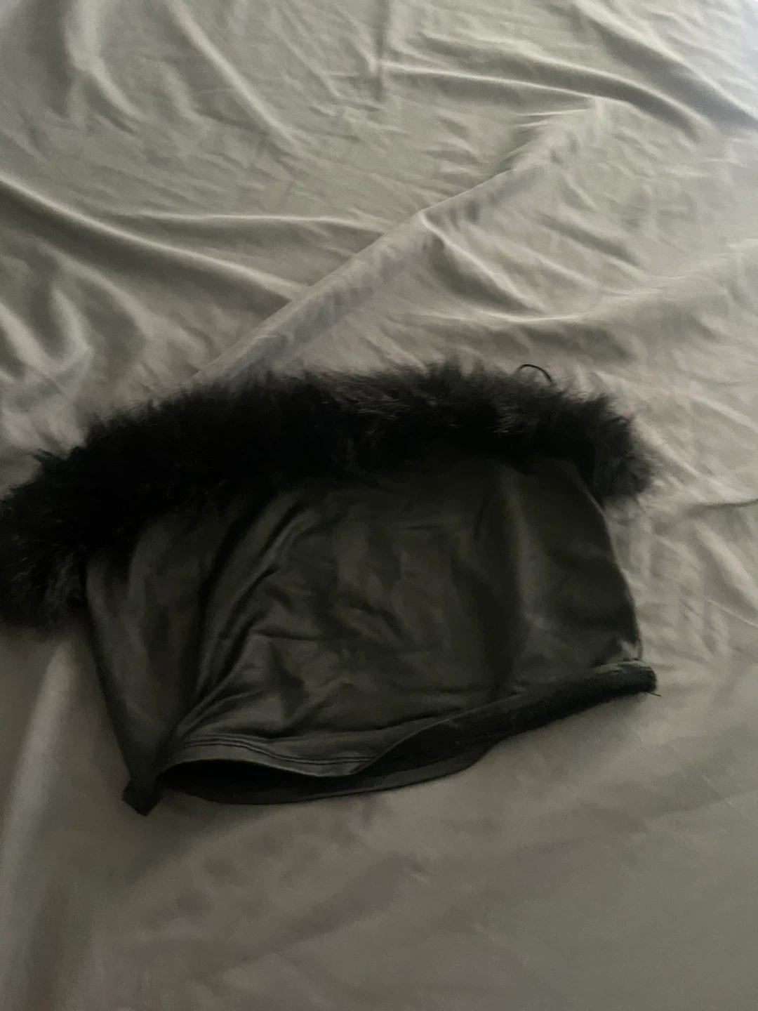 Black Faux Leather Tube Top with Feather Trim