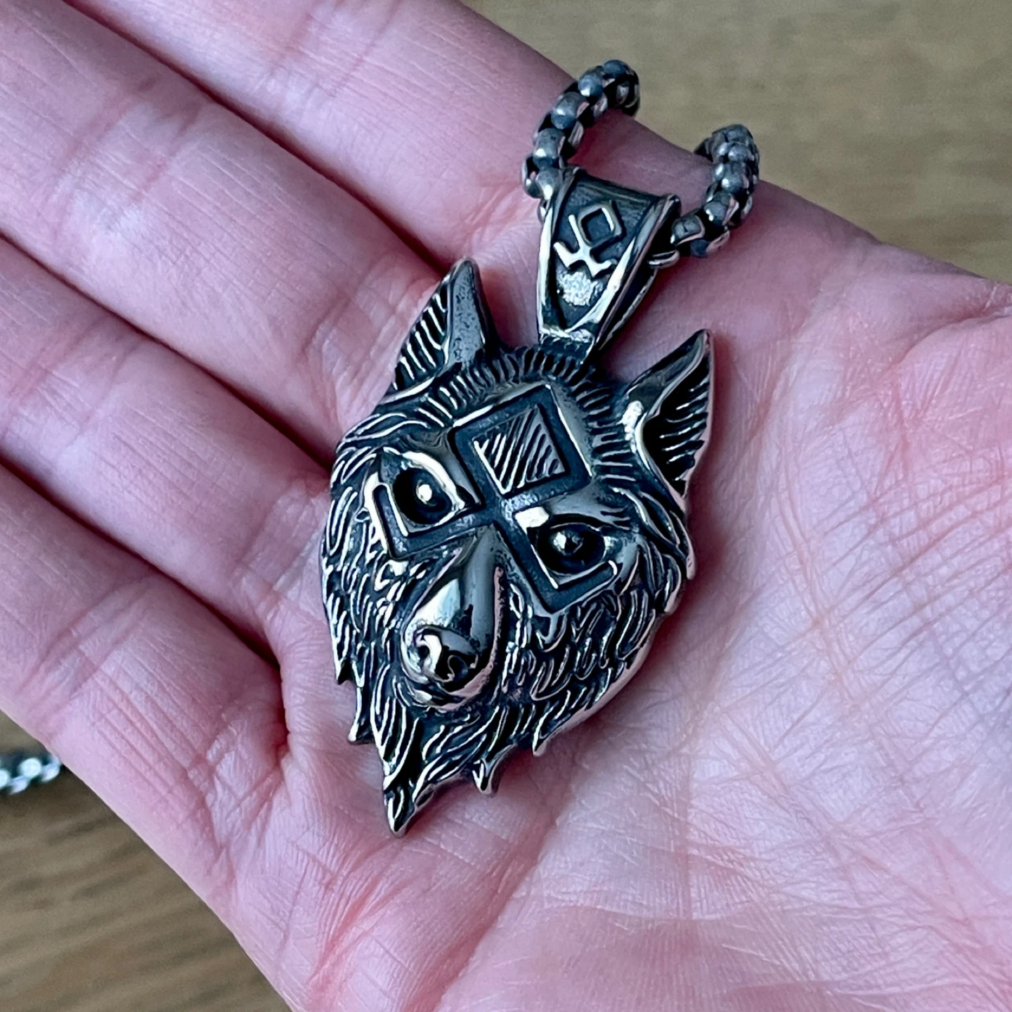 Norse Wolf & Inguz Rune Stainless Steel Necklace - photo 4