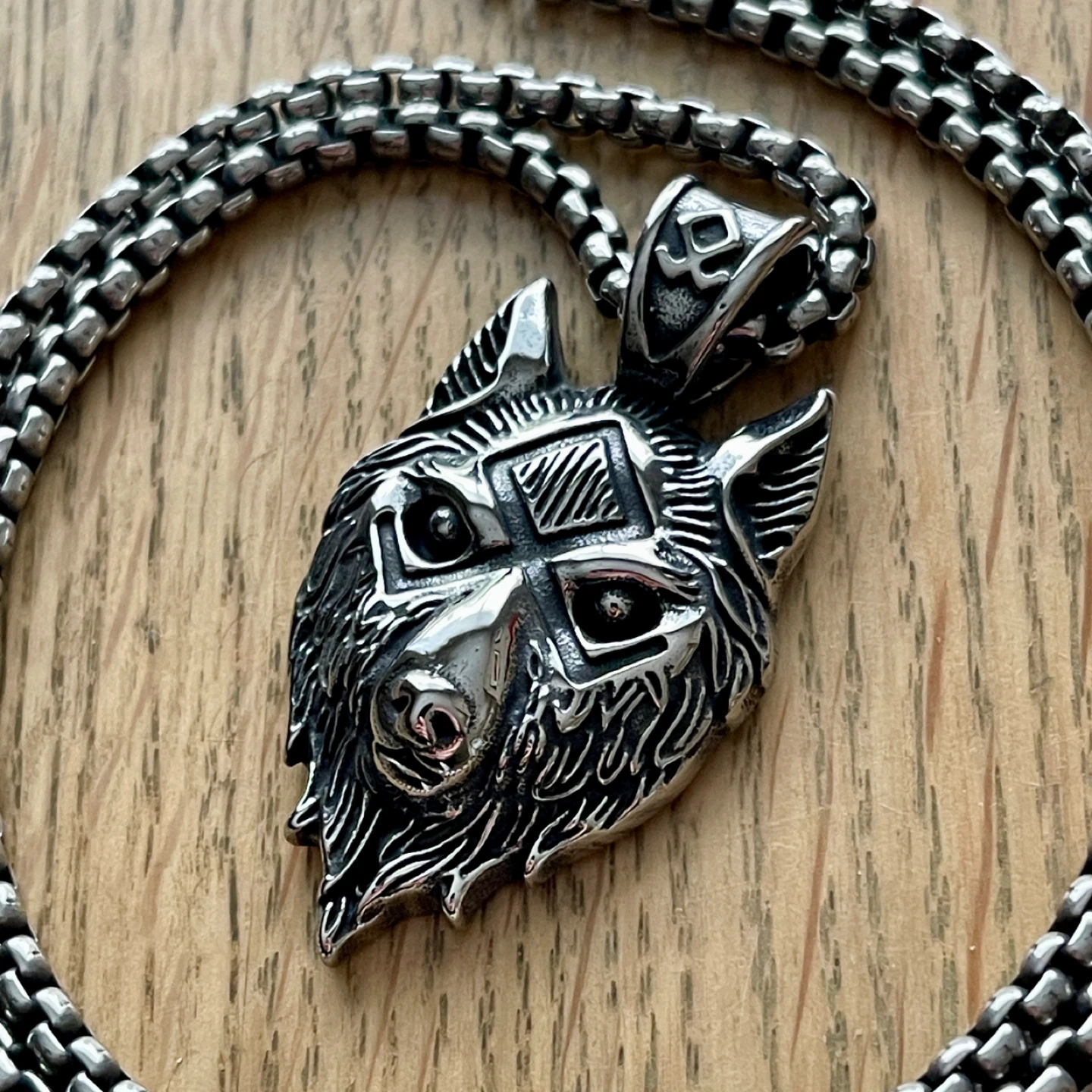 Norse Wolf & Inguz Rune Stainless Steel Necklace