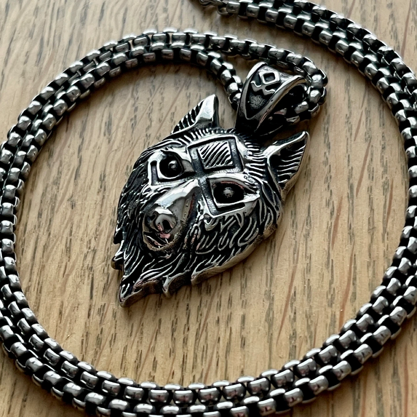 Norse Wolf & Inguz Rune Stainless Steel Necklace - photo 2