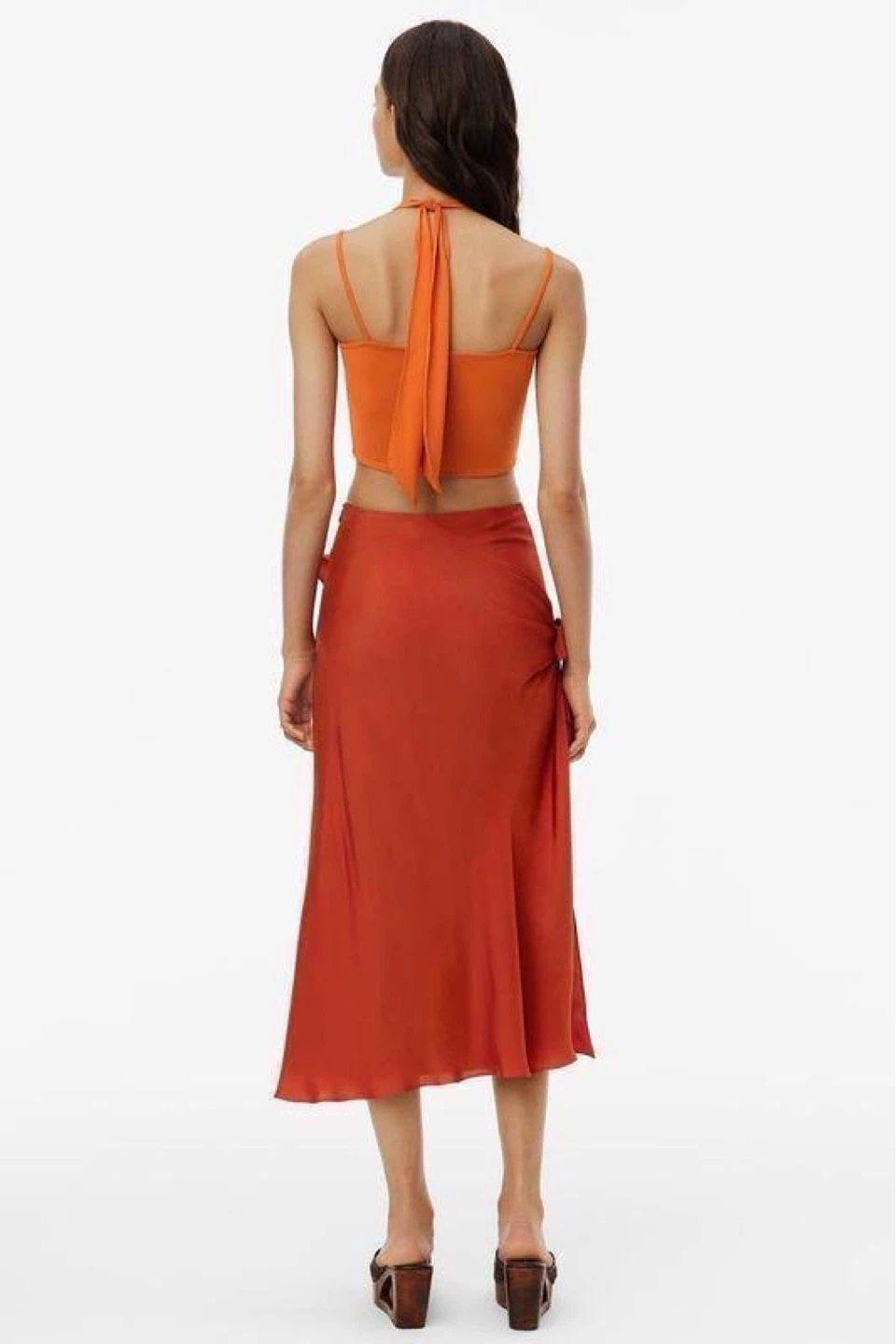 ZARA Limited Collection Orange Viscose Midi Skirt – Size M - photo 5