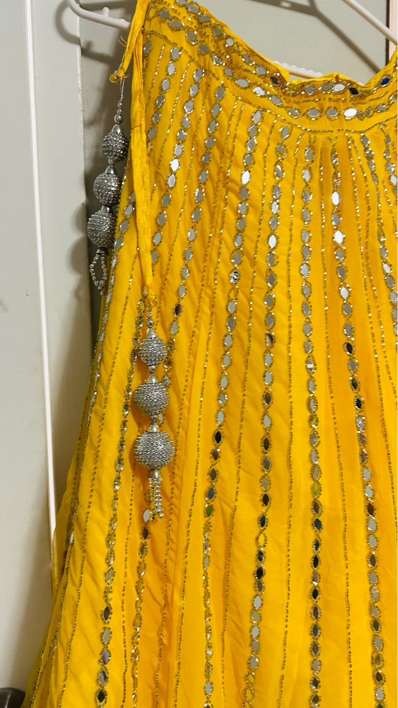 Yellow Chiffon Dupatta with Mirror Work - photo 2