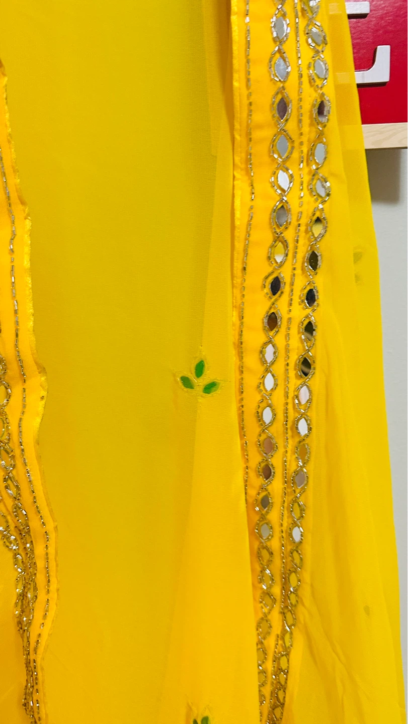 Yellow Chiffon Dupatta with Mirror Work - photo 3