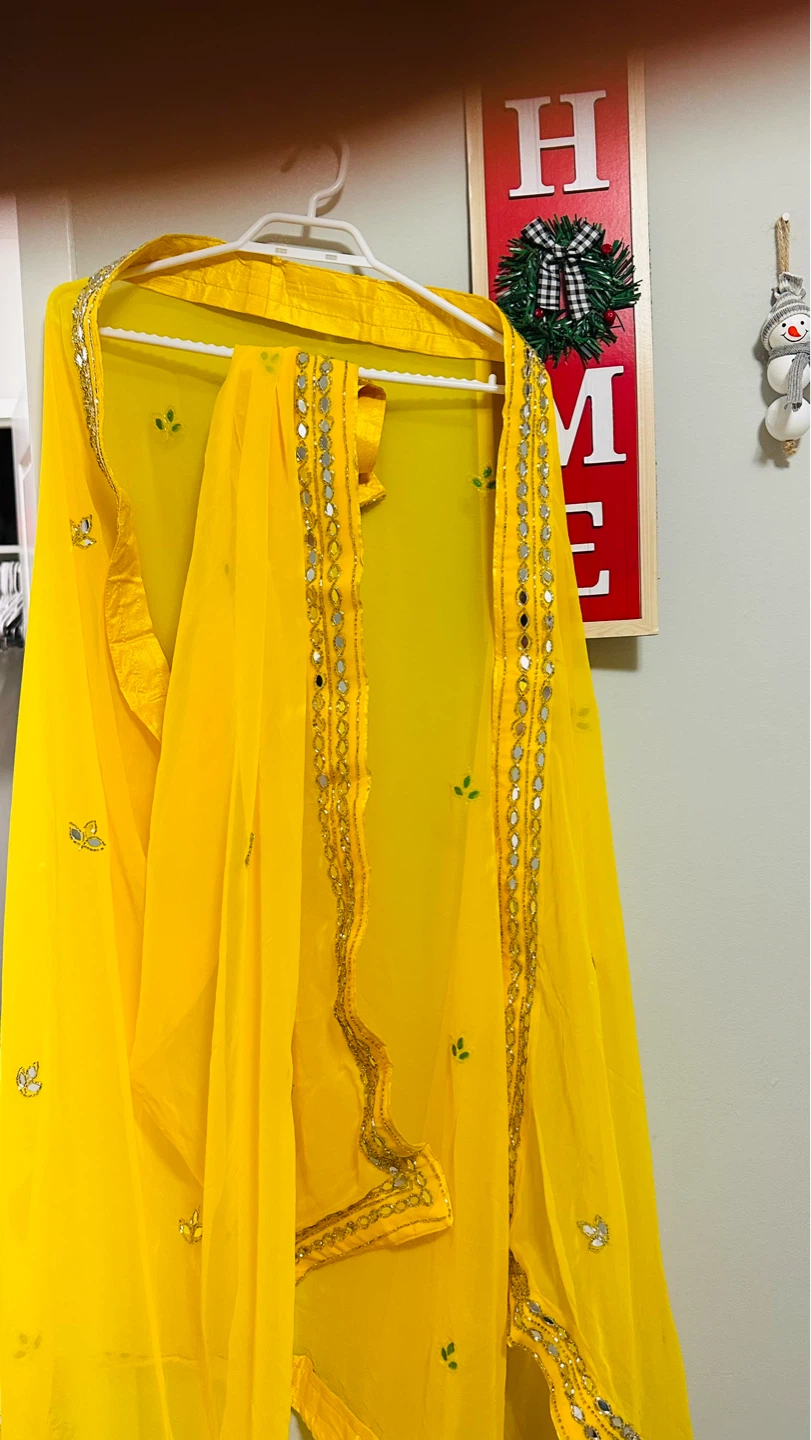 Yellow Chiffon Dupatta with Mirror Work - photo 4