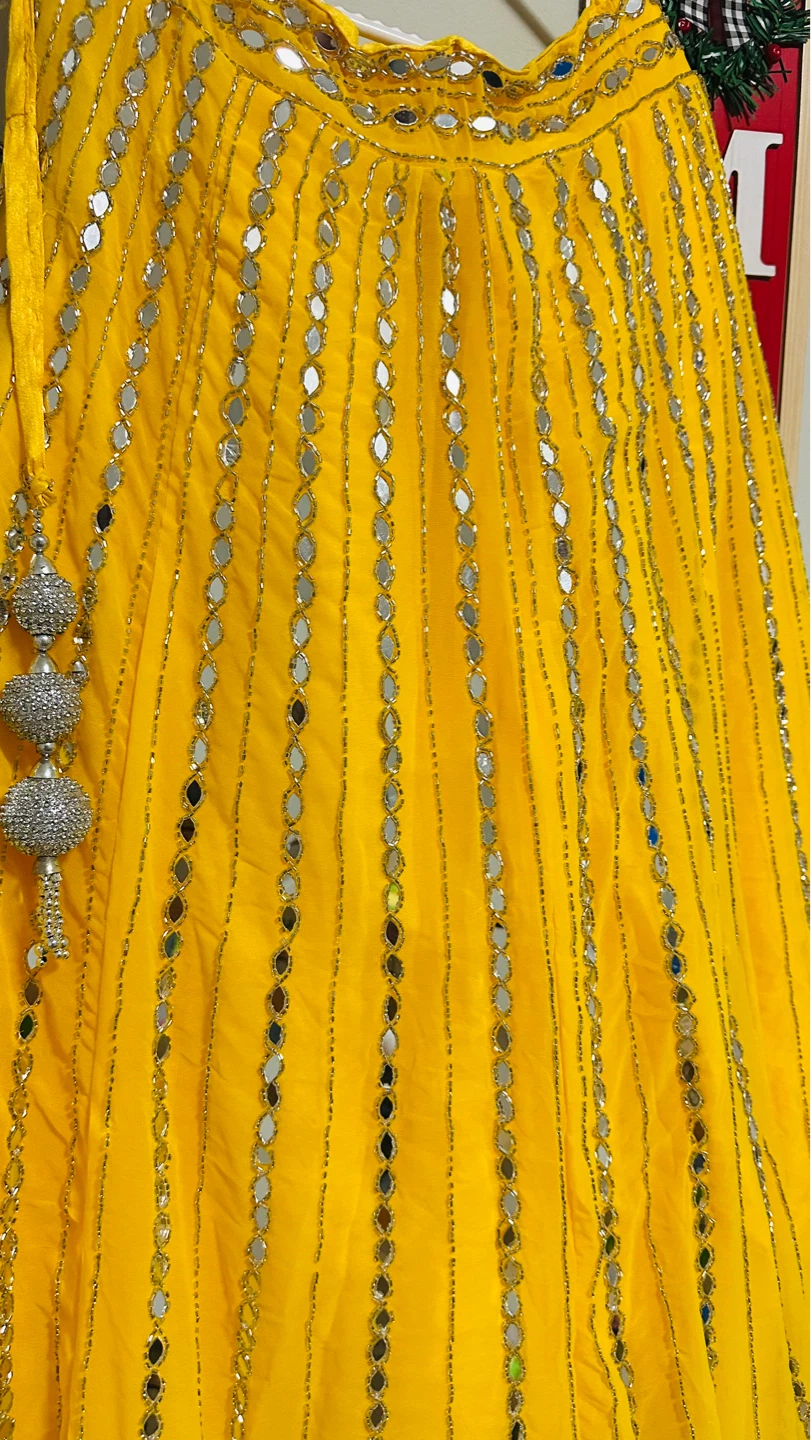 Yellow Chiffon Dupatta with Mirror Work