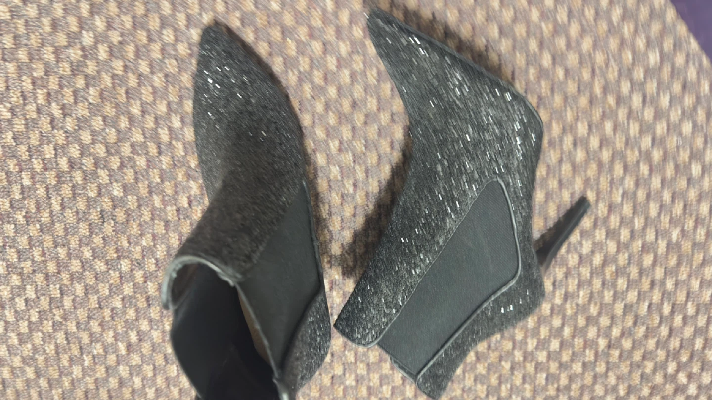 ZARA Black Glitter Pointed Toe Heeled Ankle Boots - photo 5