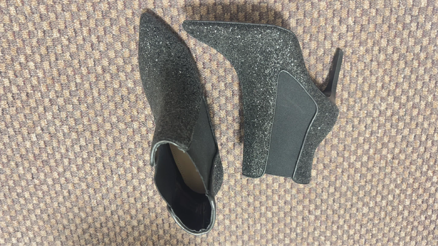 ZARA Black Glitter Pointed Toe Heeled Ankle Boots - photo 2