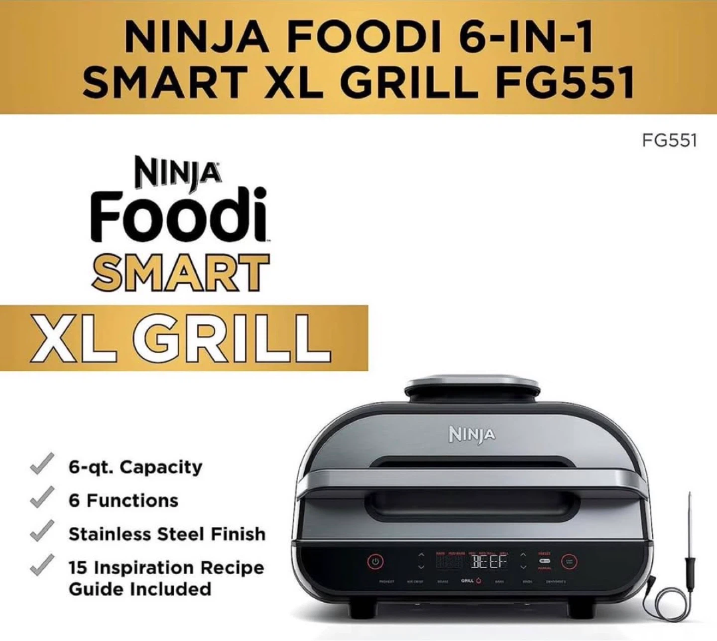 Ninja Foodi 6-in-1 Smart XL Grill FG551 - photo 2