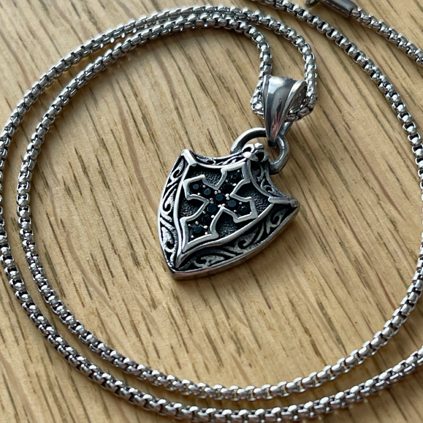 Cross shield stainless steel necklace - photo 2